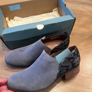 Toms Gray Suede Ankle Boots with Patterned Heel